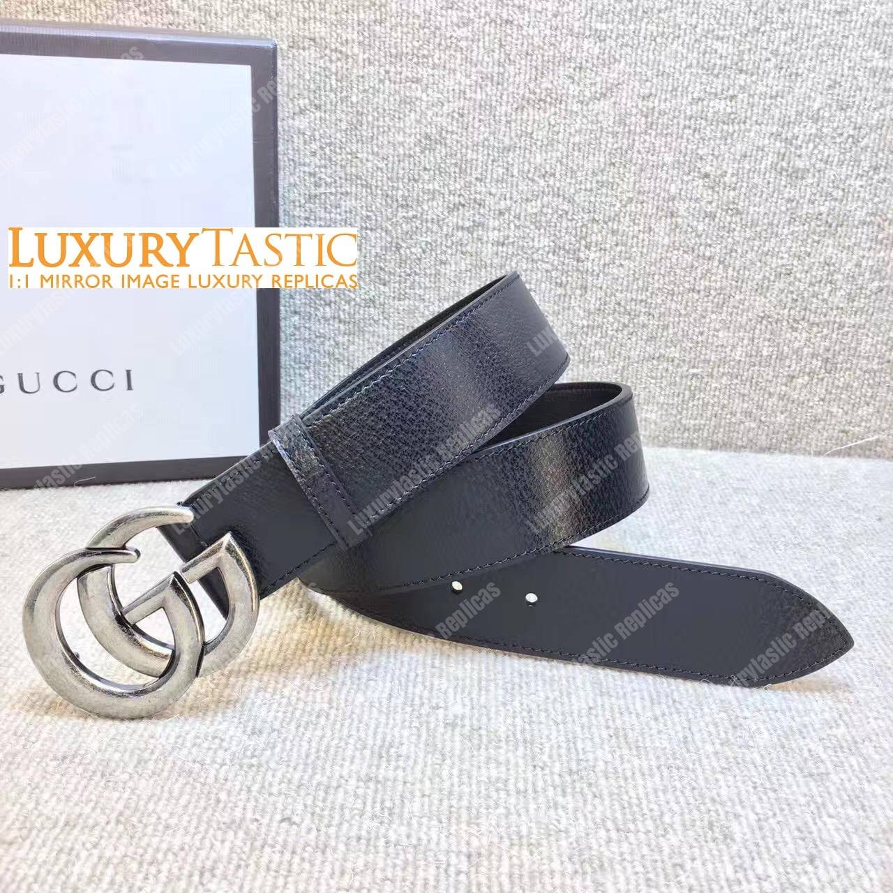 G*u*i leather belt with silver double g buckle