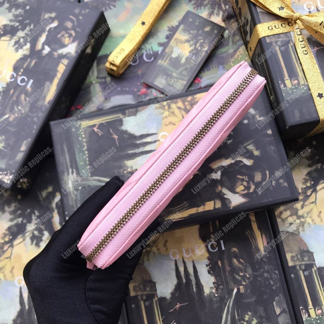 G*u*i gg marmont zip around wallet chevron pink