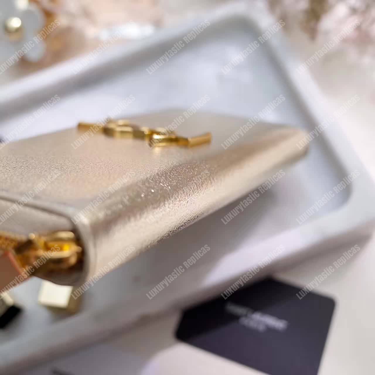 Saint Laurent Monogram Zip Around Wallet Pale Gold Grain De Poudre