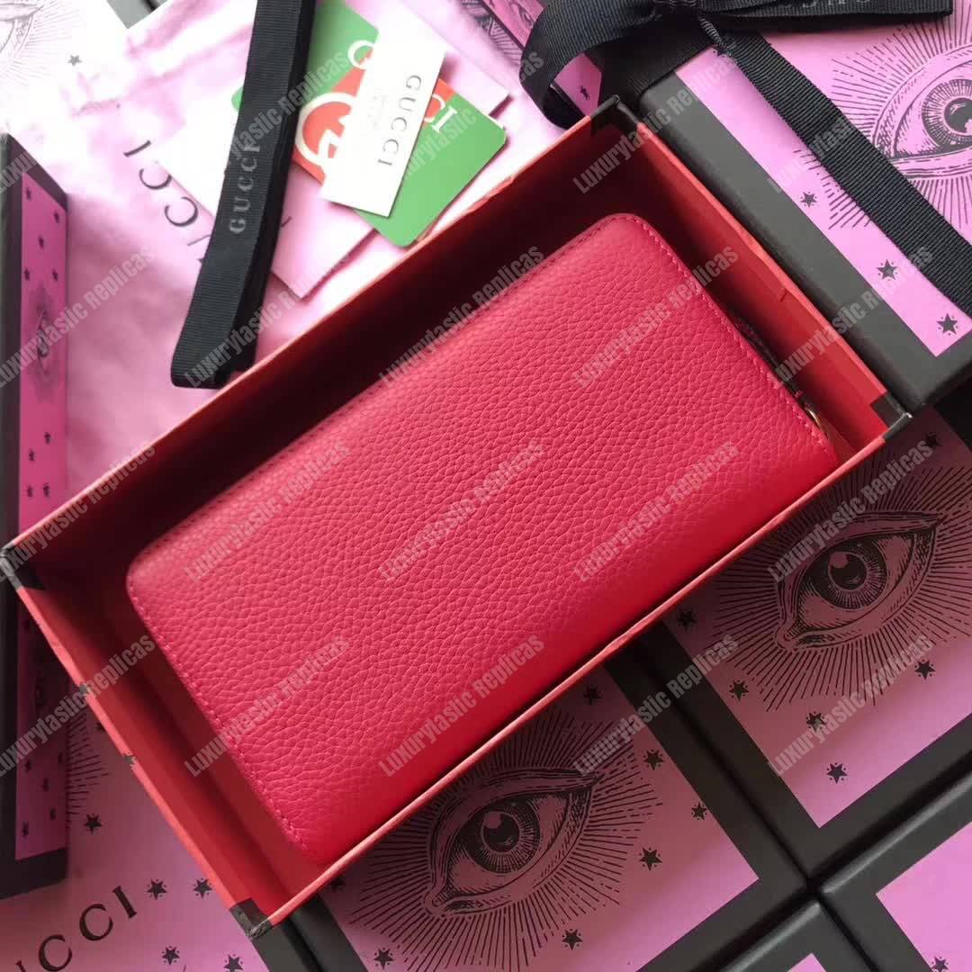 G*u*i gg leather zip around wallet with butterfly bright pink