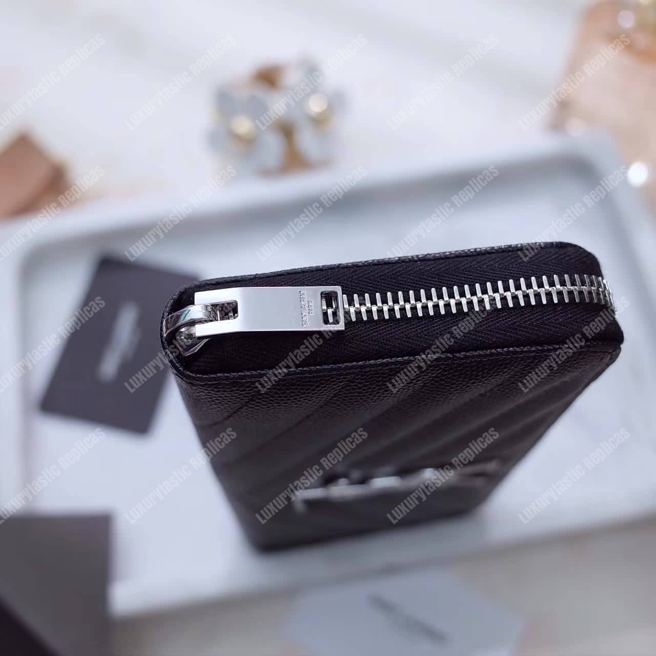 Saint Laurent Monogram Zip Around Wallet Black Grain De Poudre