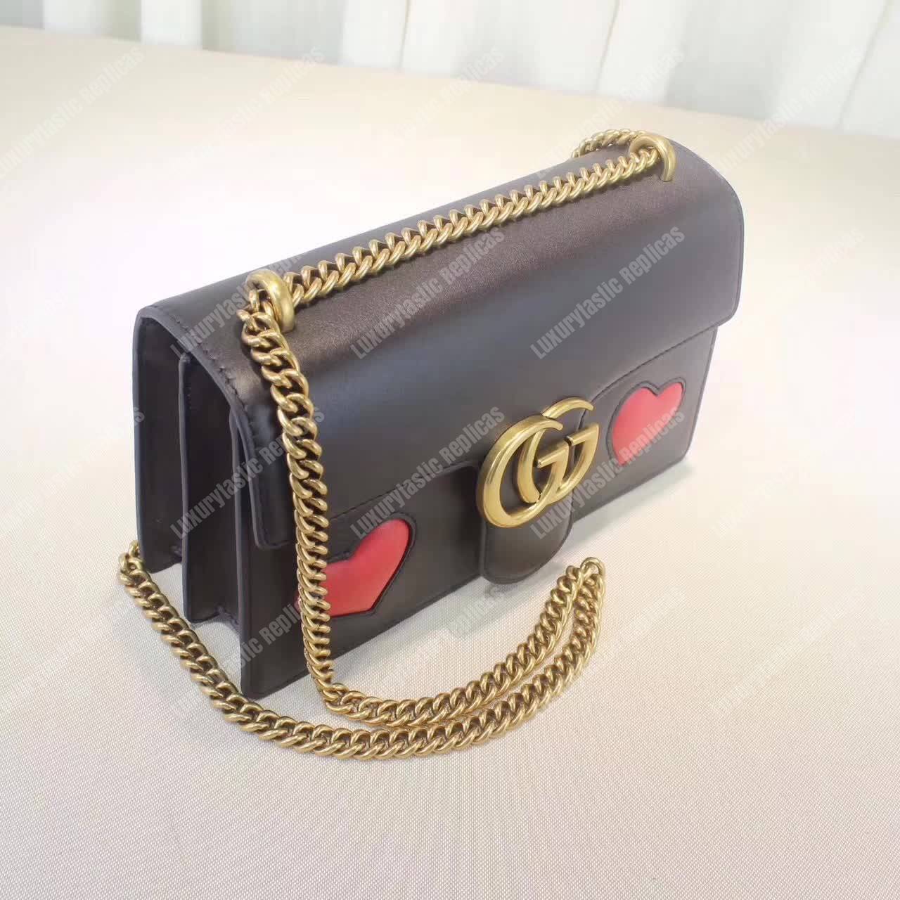 G*u*i gg marmont leather shoulder bag hearts black