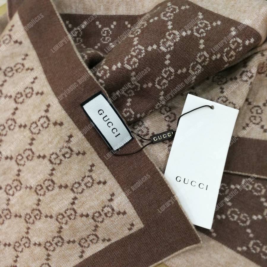 G*u*i monogram gg wool scarf beige brown