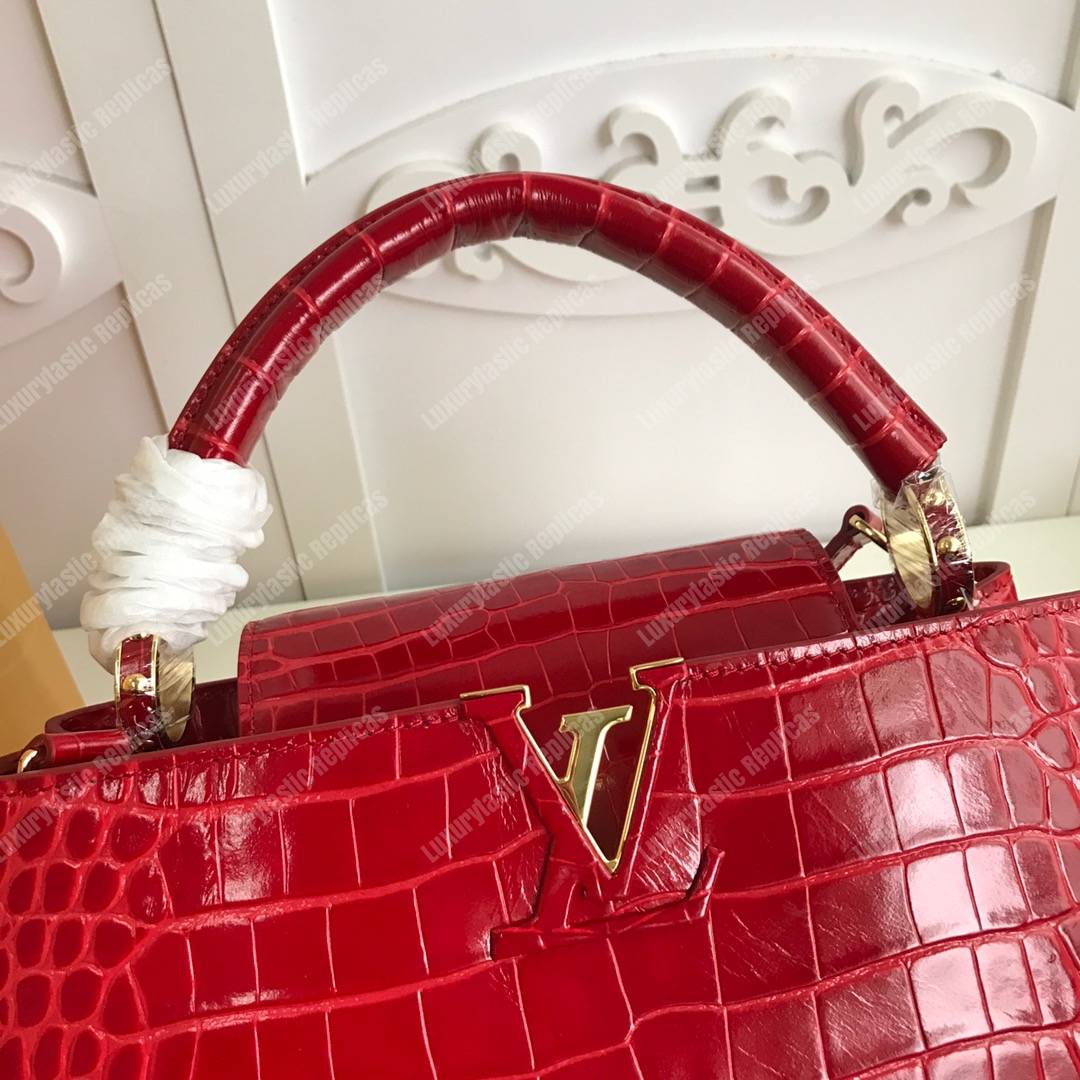 LV Capucines PM Crocodilien Mat Cerise