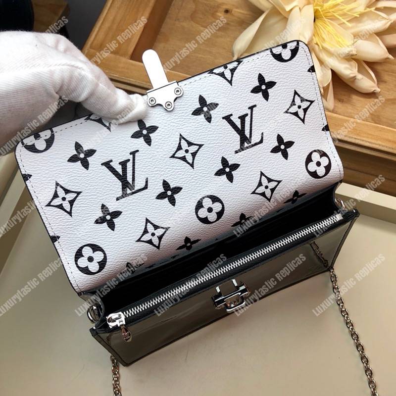 LV Cherrywood Chain Wallet Patent Leather Monogram Noir