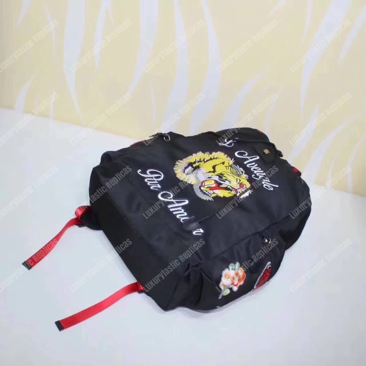 G*u*i embroidered drawstring backpack tiger black