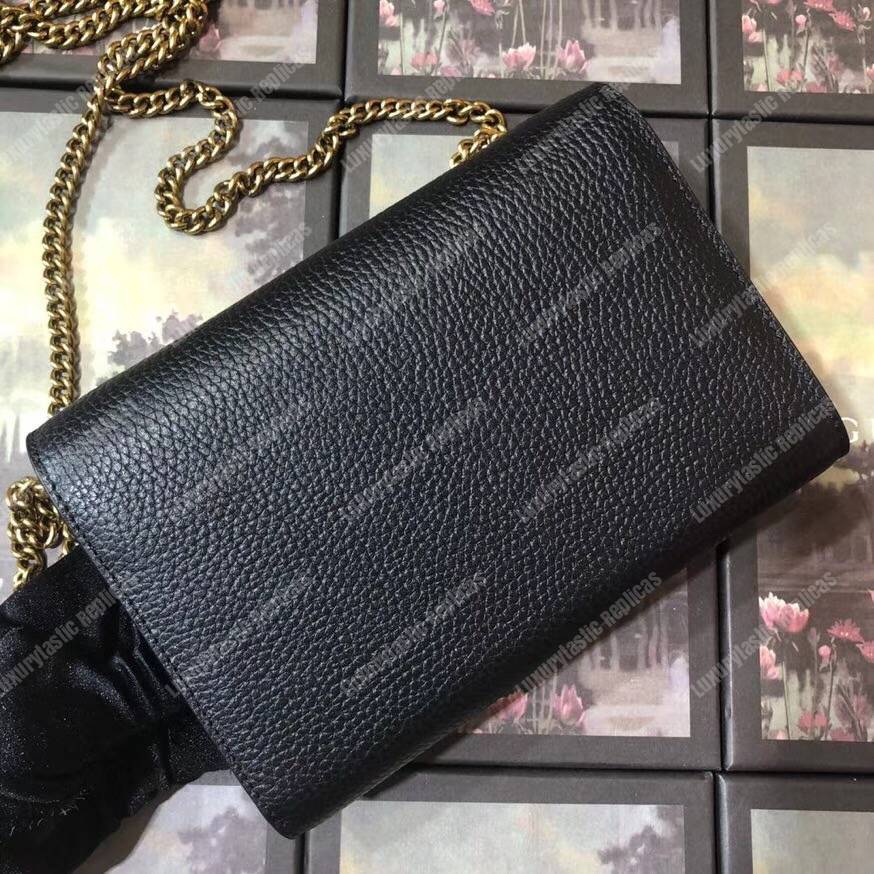 G*u*i calfskin garden dionysus chain wallet black with bat