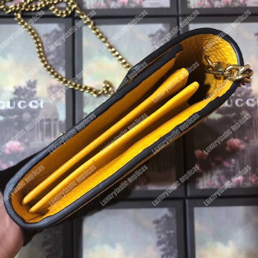 G*u*i calfskin garden dionysus chain wallet yellow with butterfly