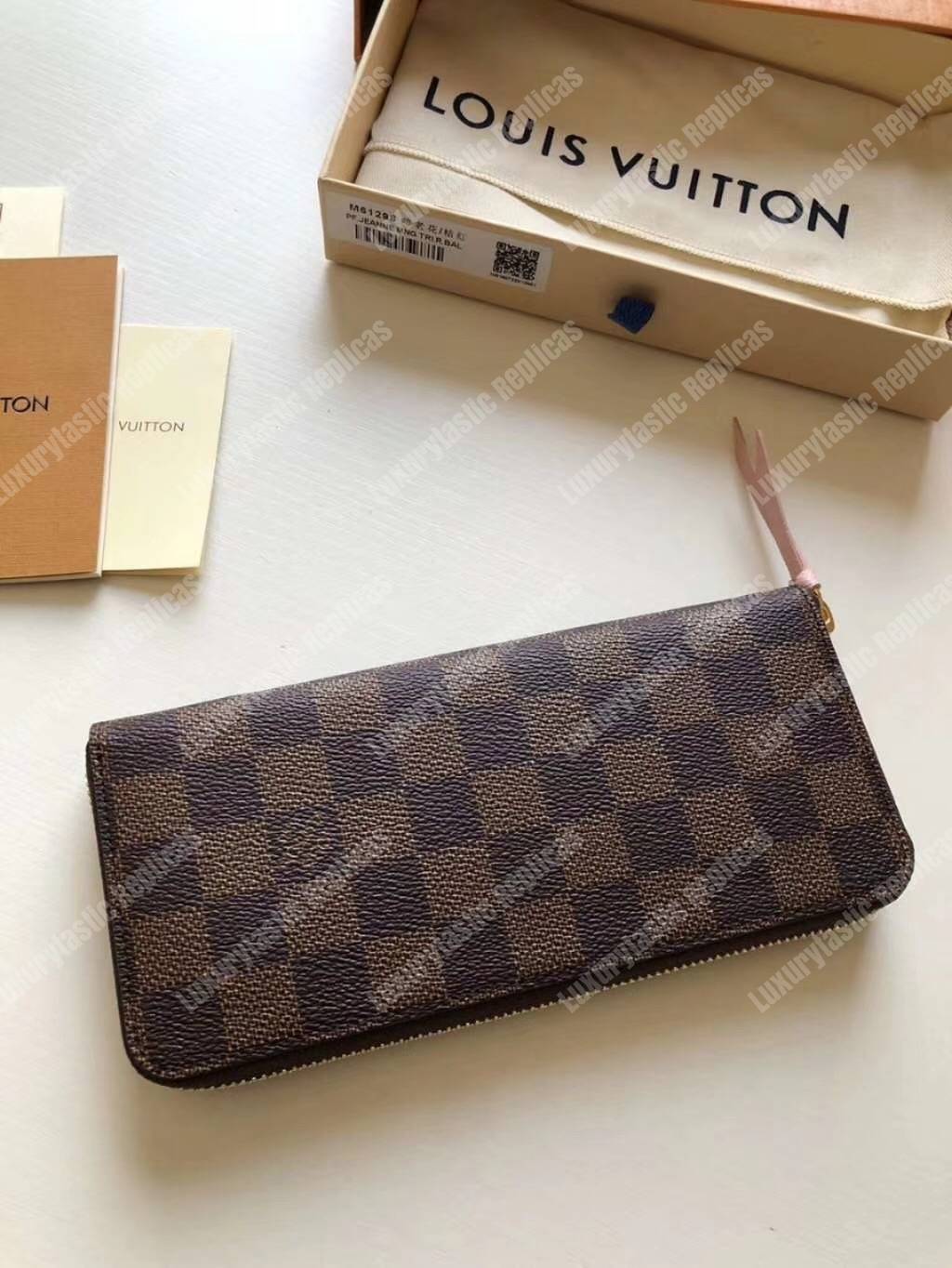 LV Clemence Wallet Damier Ebene Rose Ballerine