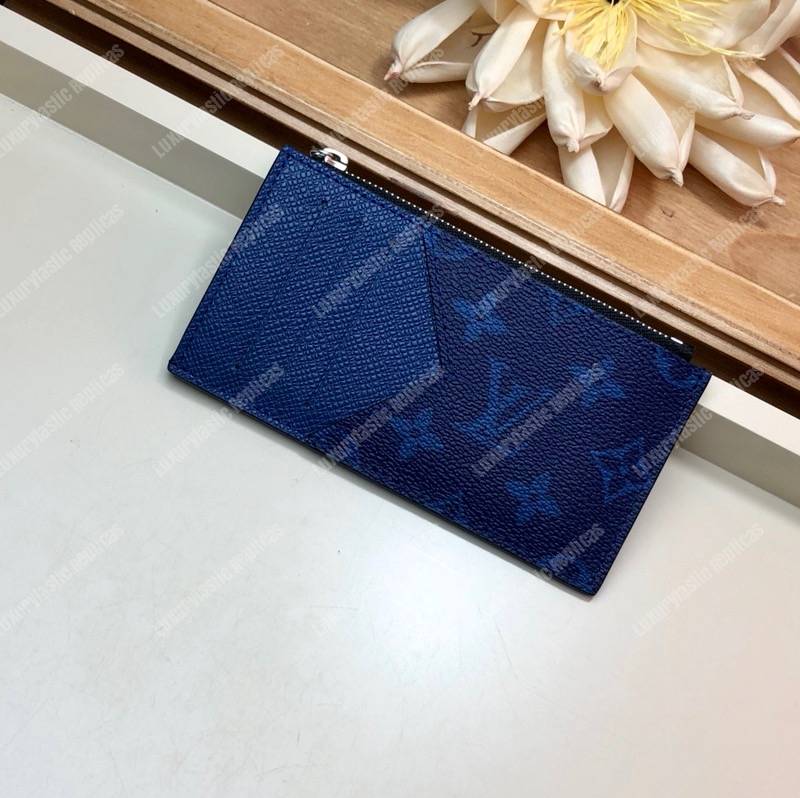 LV Coin Card Holder K45 Taiga Monogram Navy Blue