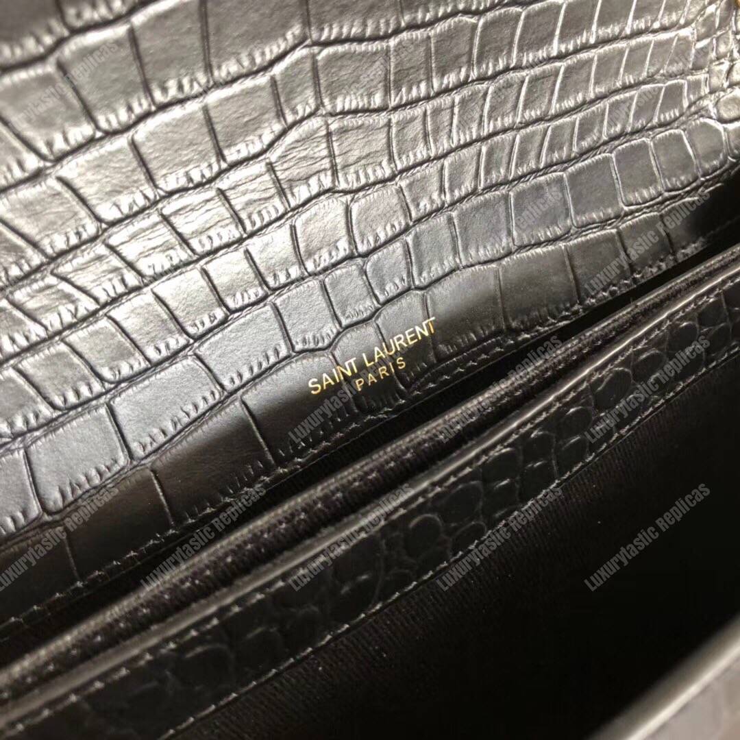 Saint Laurent Sunset Medium In Black Crocodile