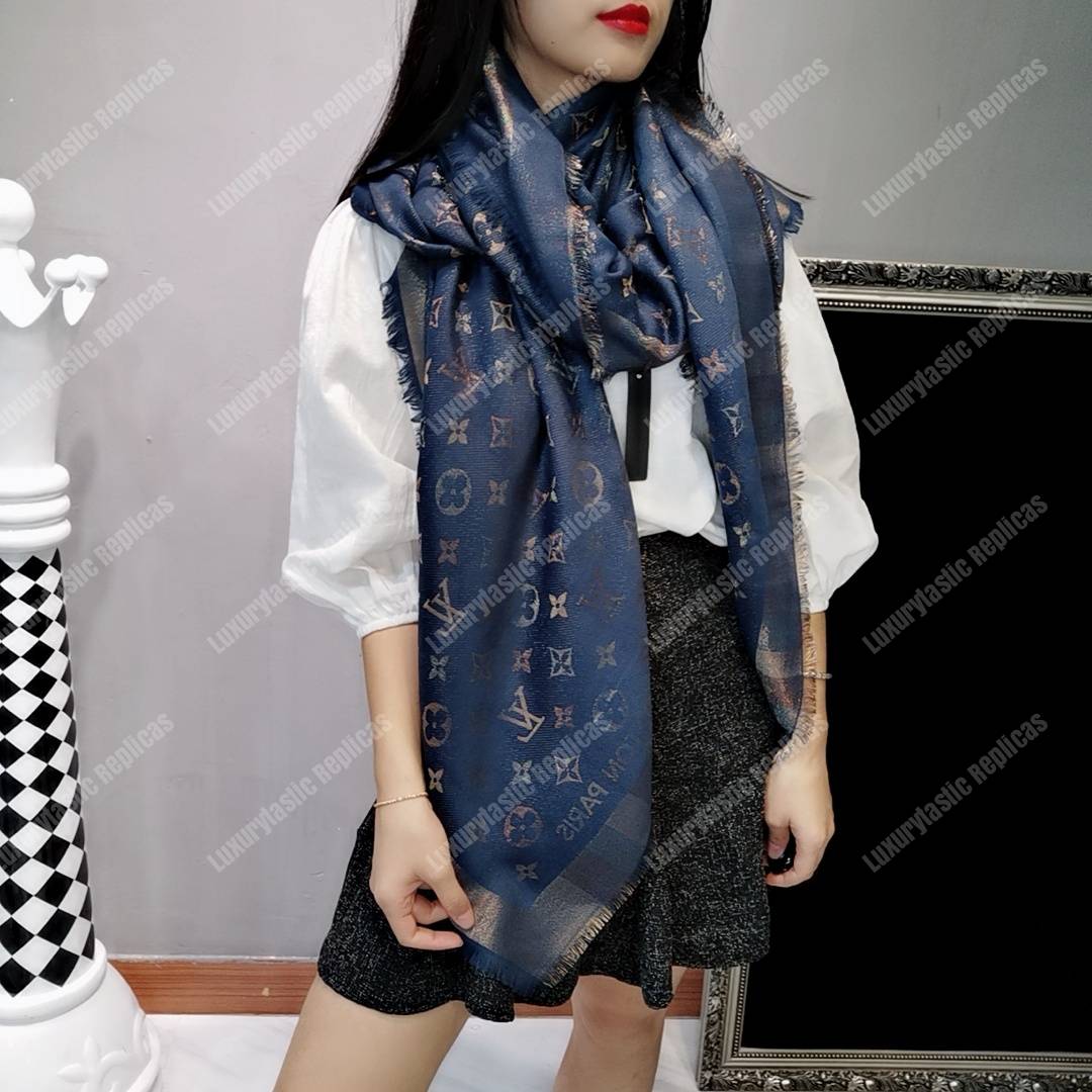 LV Monogram Shine Shawl Bleu Nuit