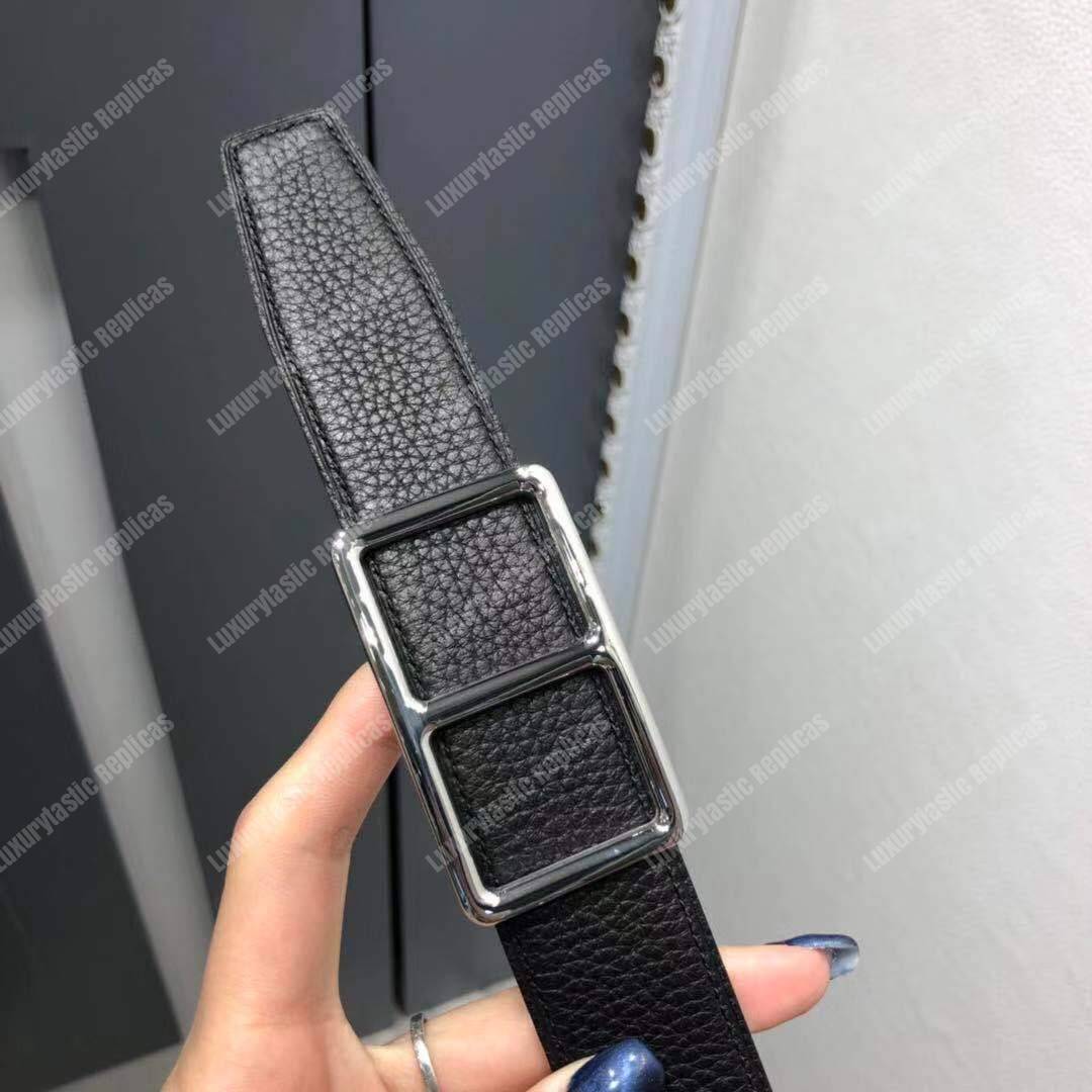 H**mes officier belt buckle reversible leather strap black