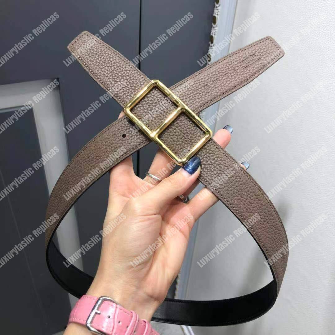 H**mes officier belt buckle reversible leather strap black/chocolate brown