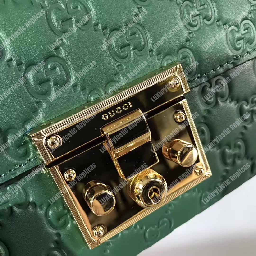 G*u*i padlock small signature shoulder bag emerald green