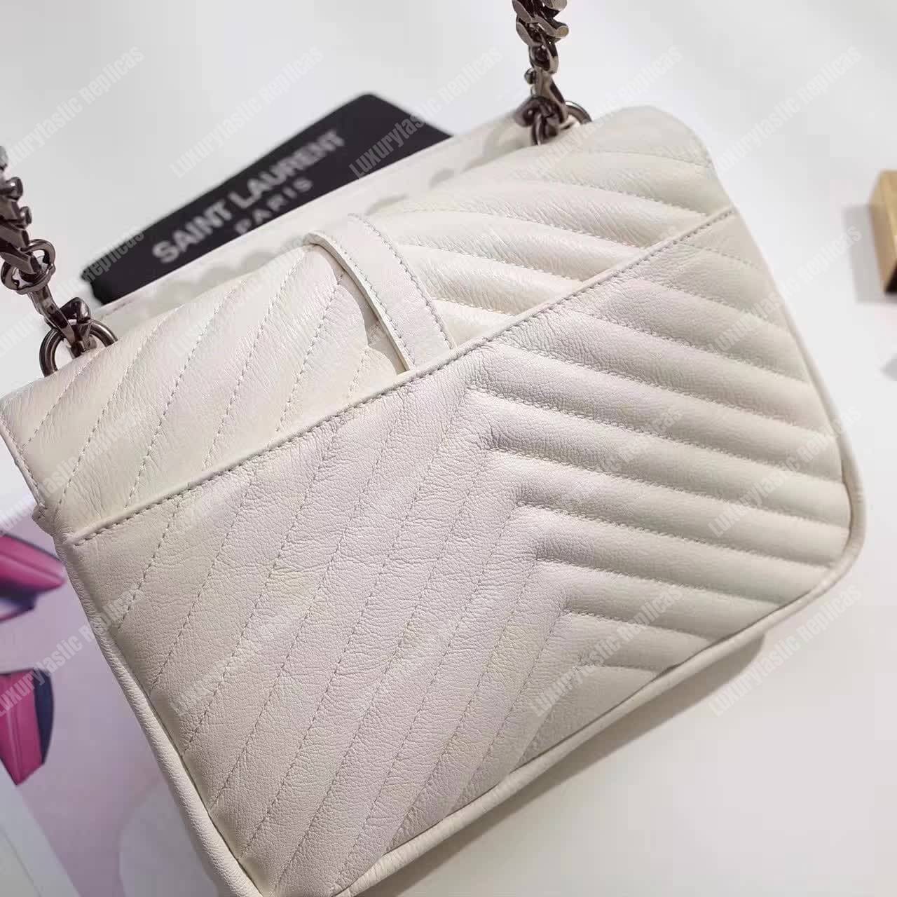 Saint Laurent Classic Medium College Monogram White Silver-Toned