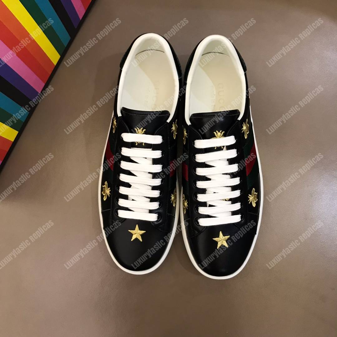 G*u*i ace embroidered bee and stars sneaker black