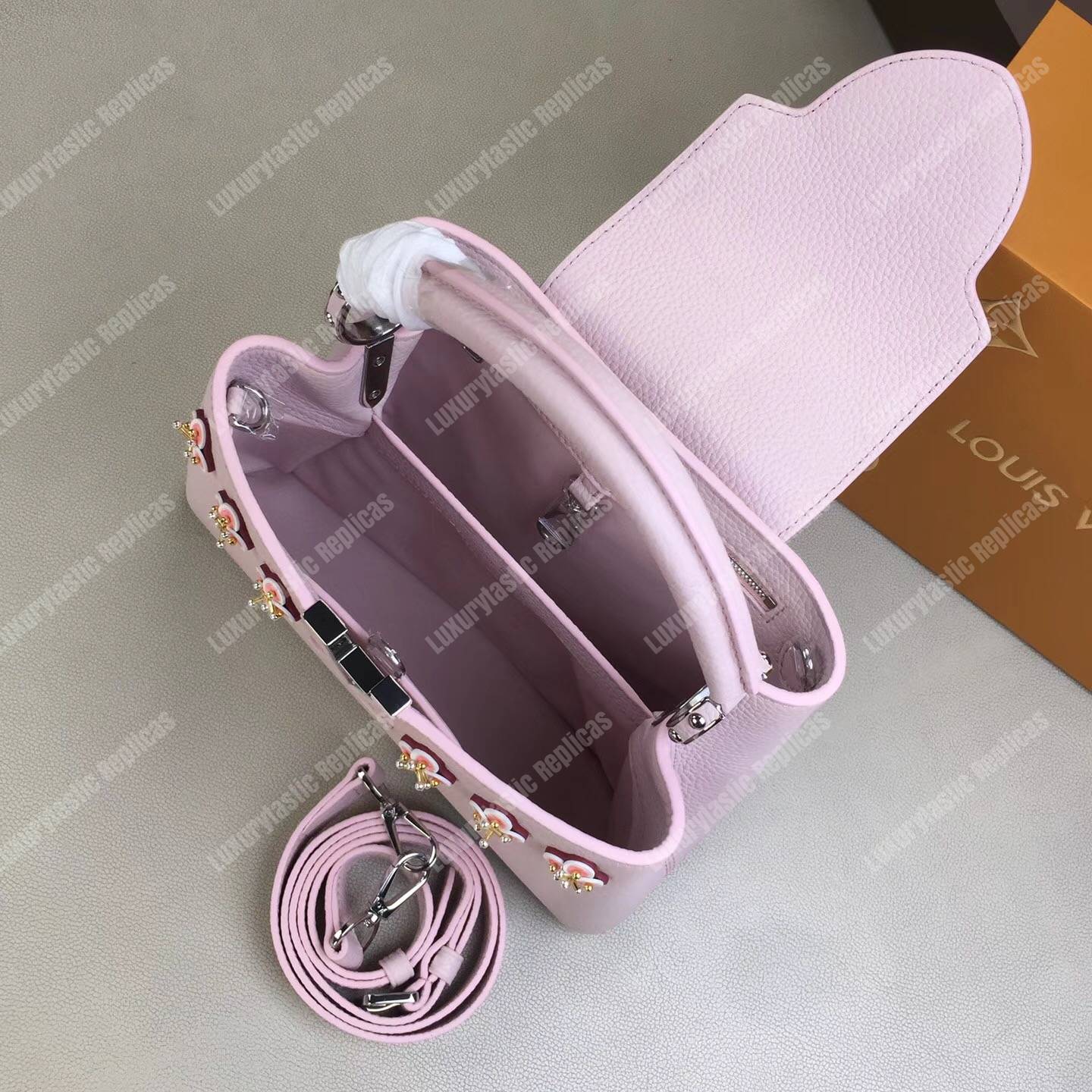 LV Capucines BB Taurillon Leather Rose Ballerine