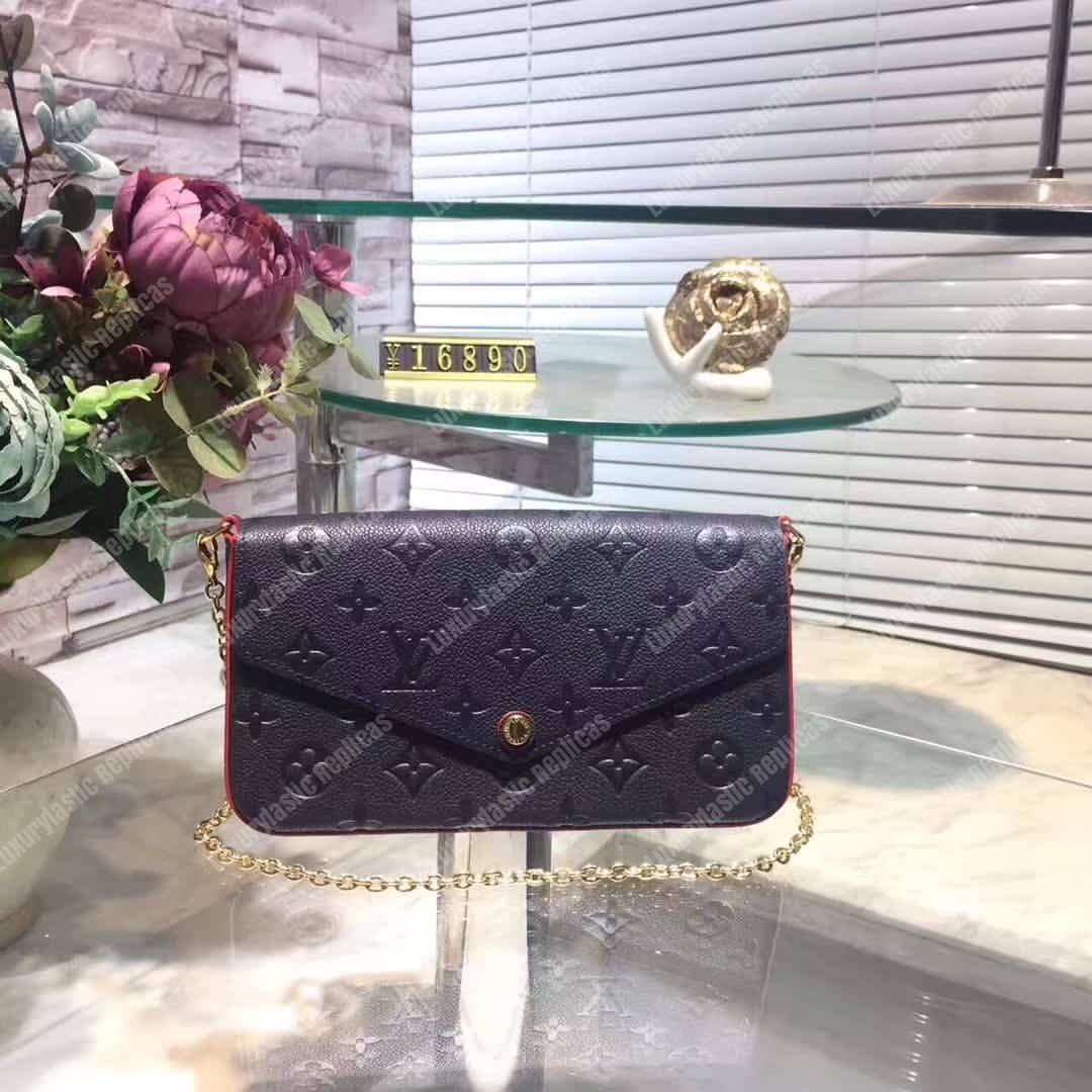 LV Pochette Felicie Bag Monogram Leather Marine Rouge