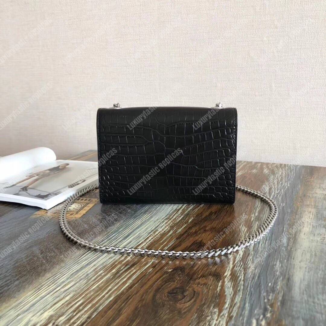 Saint Laurent Classic Small Kate Monogram Black Crocodile
