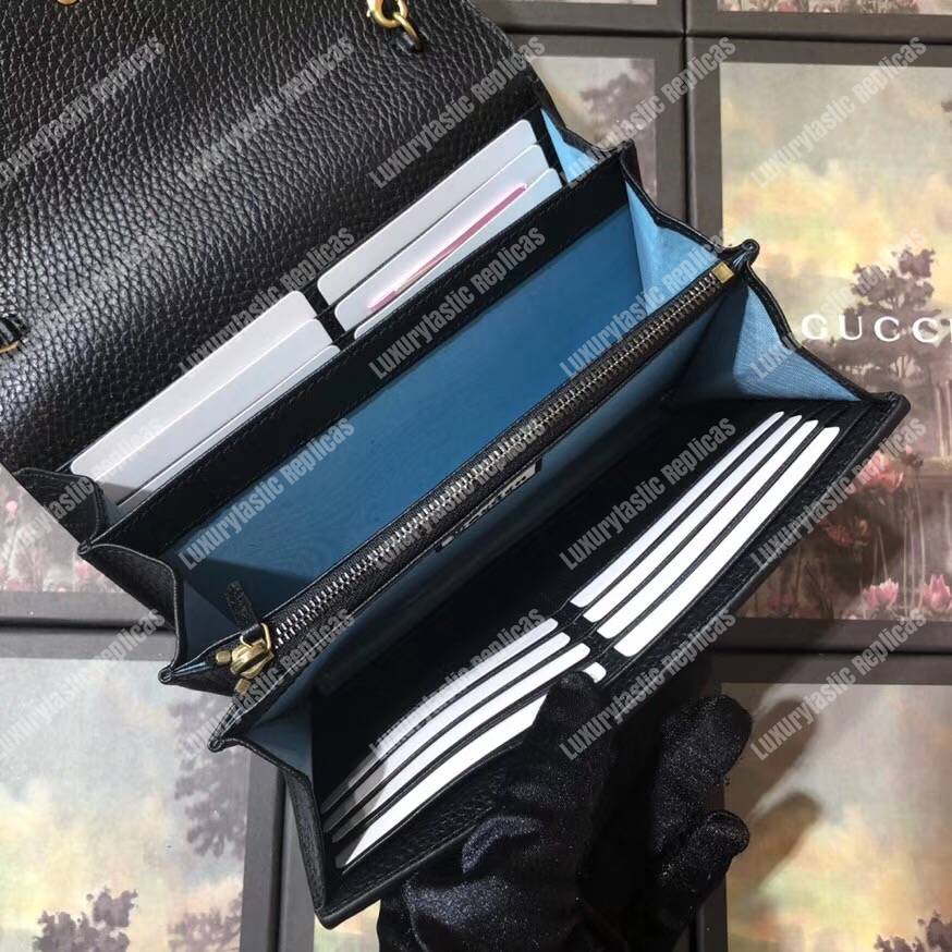 G*u*i calfskin garden dionysus chain wallet black with butterfly