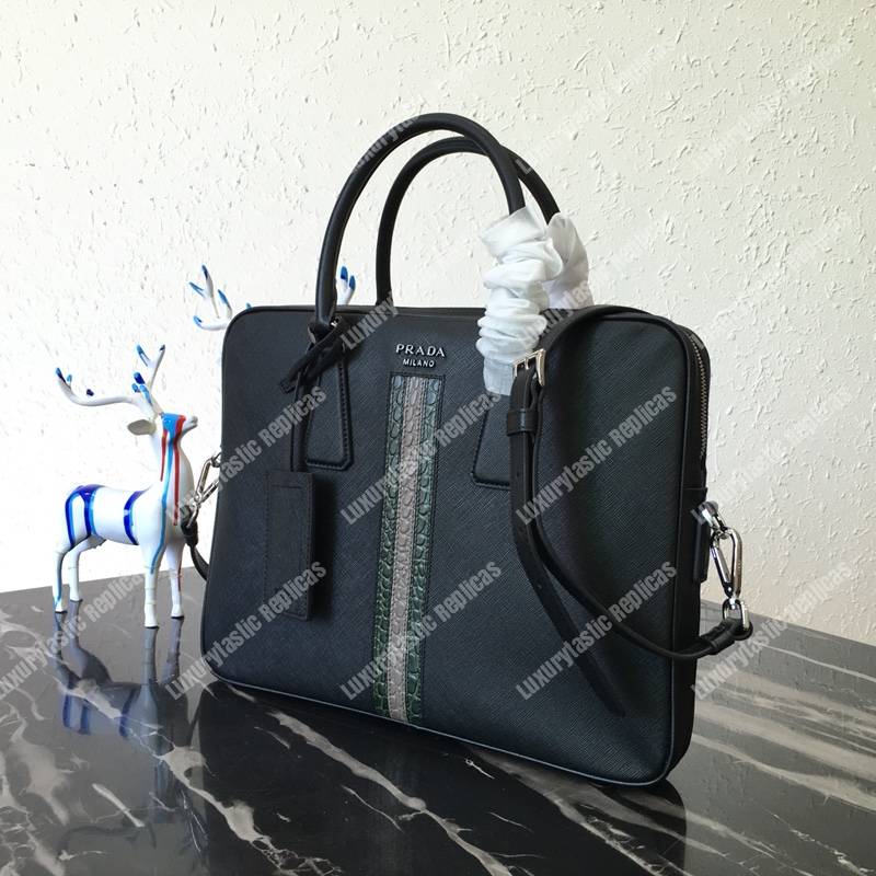 Pra*a saffiano leather work bag green