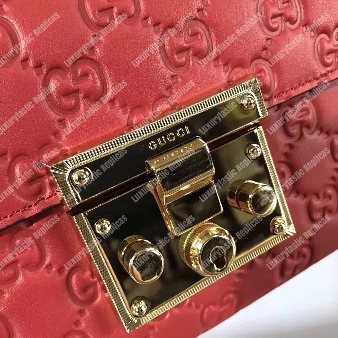 G*u*i padlock small signature shoulder bag red