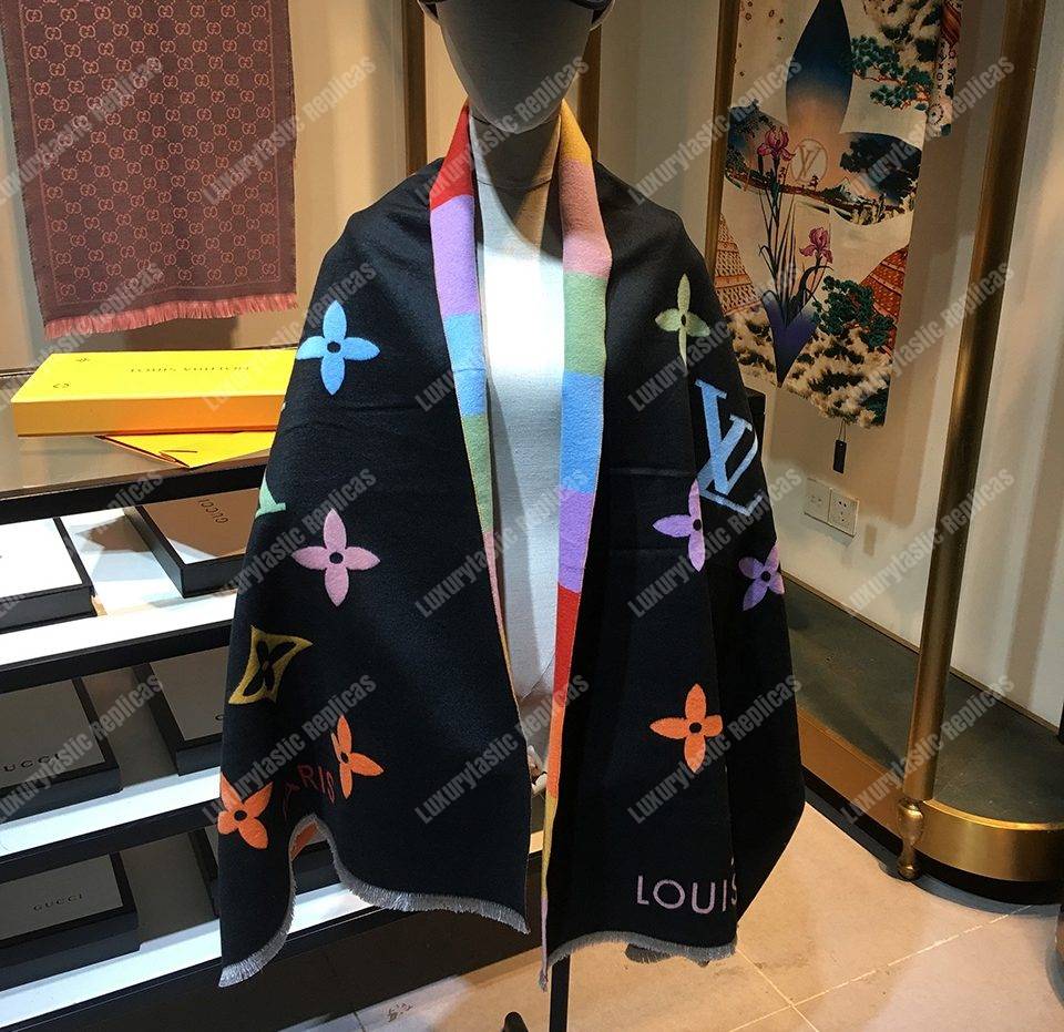 LV Reykjavik Scarf Cashmere & Wool Black Multicolor