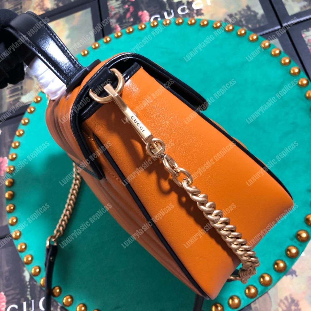 G*u*i gg marmont small top handle bag cognac matelassé