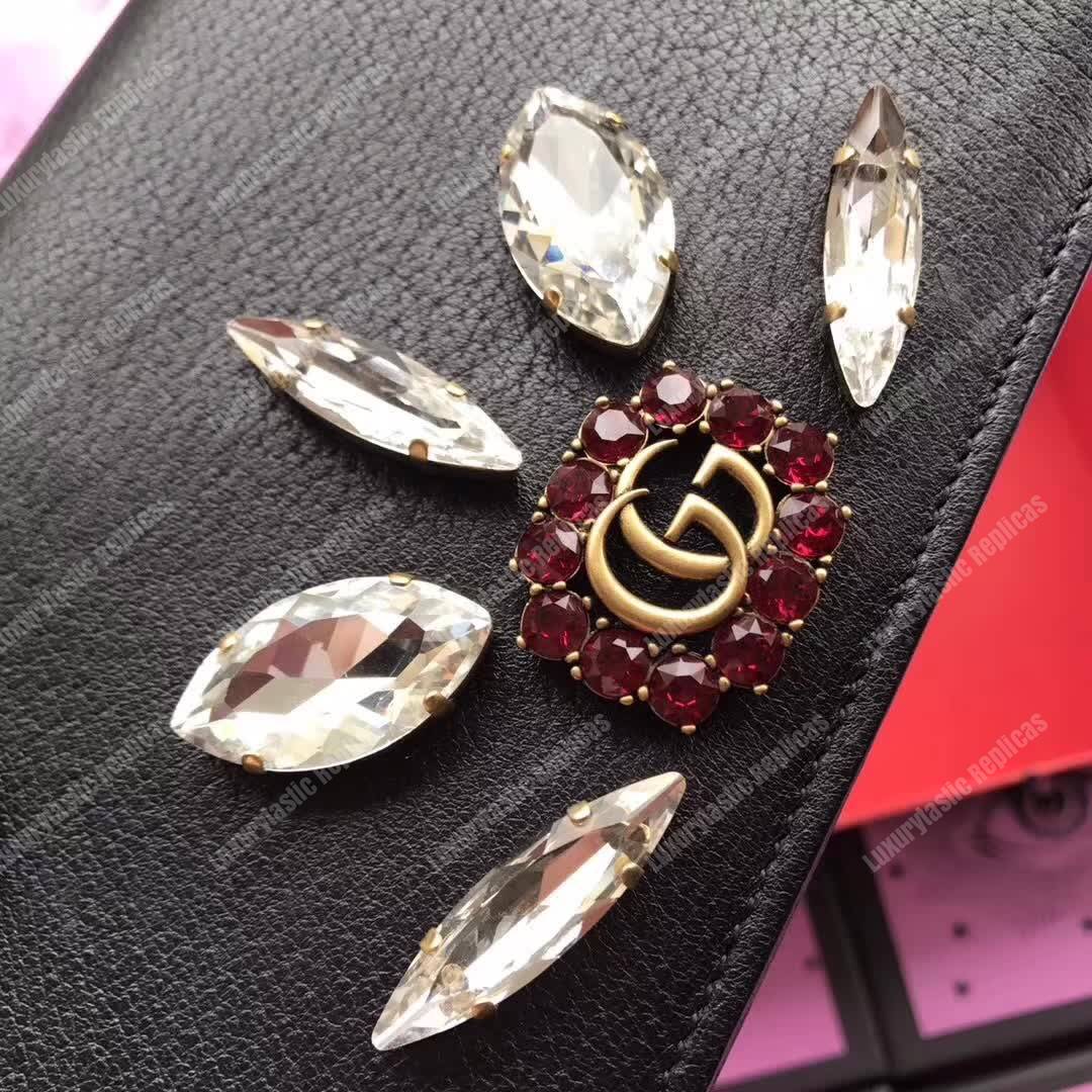 G*u*i leather mini chain bag with double g crystals black