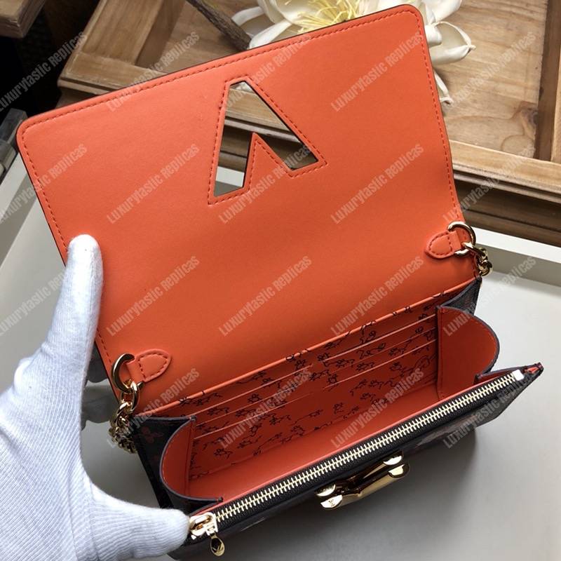 LV Twist Chain Wallet Catogram Dogs and Cats Brown Orange