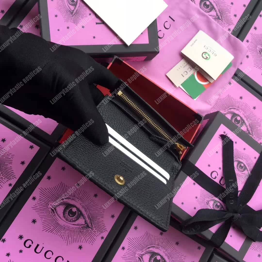 G*u*i animalier card case black with bee