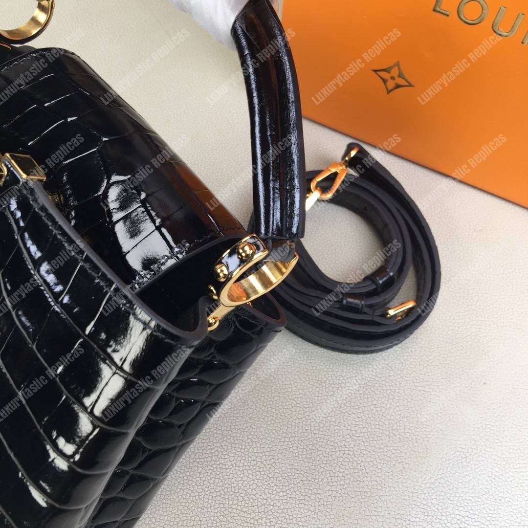 LV Capucines Mini Crocodilien Brillant Noir