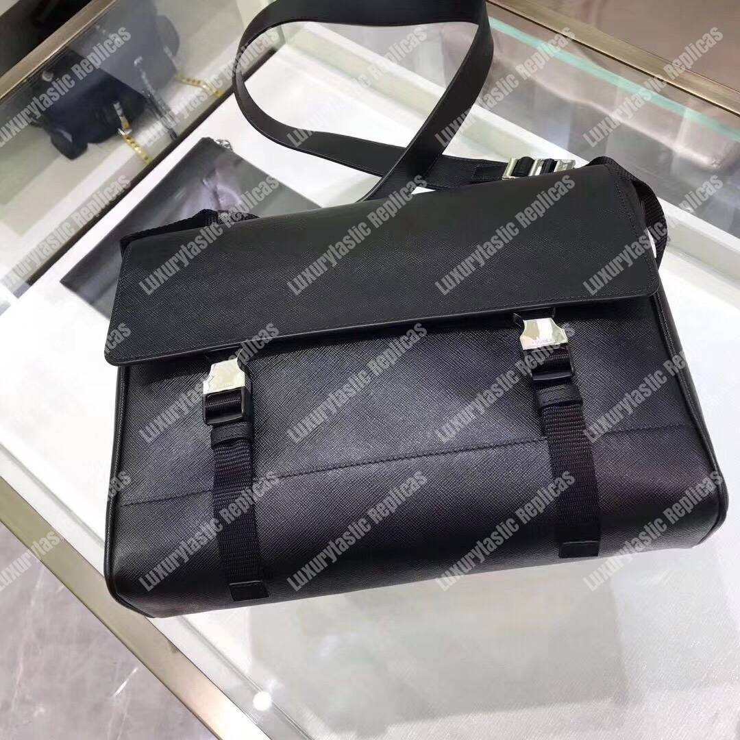 Pra*a saffiano leather shoulder bag black