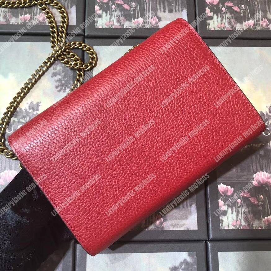 G*u*i calfskin garden dionysus chain wallet red with butterfly