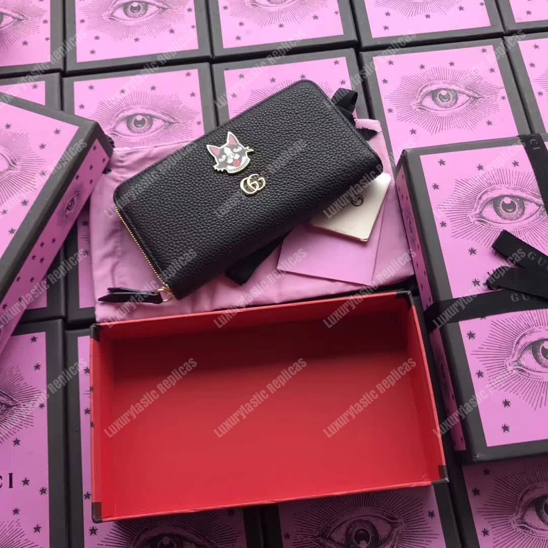 G*u*i leather zip around wallet with bosco in black