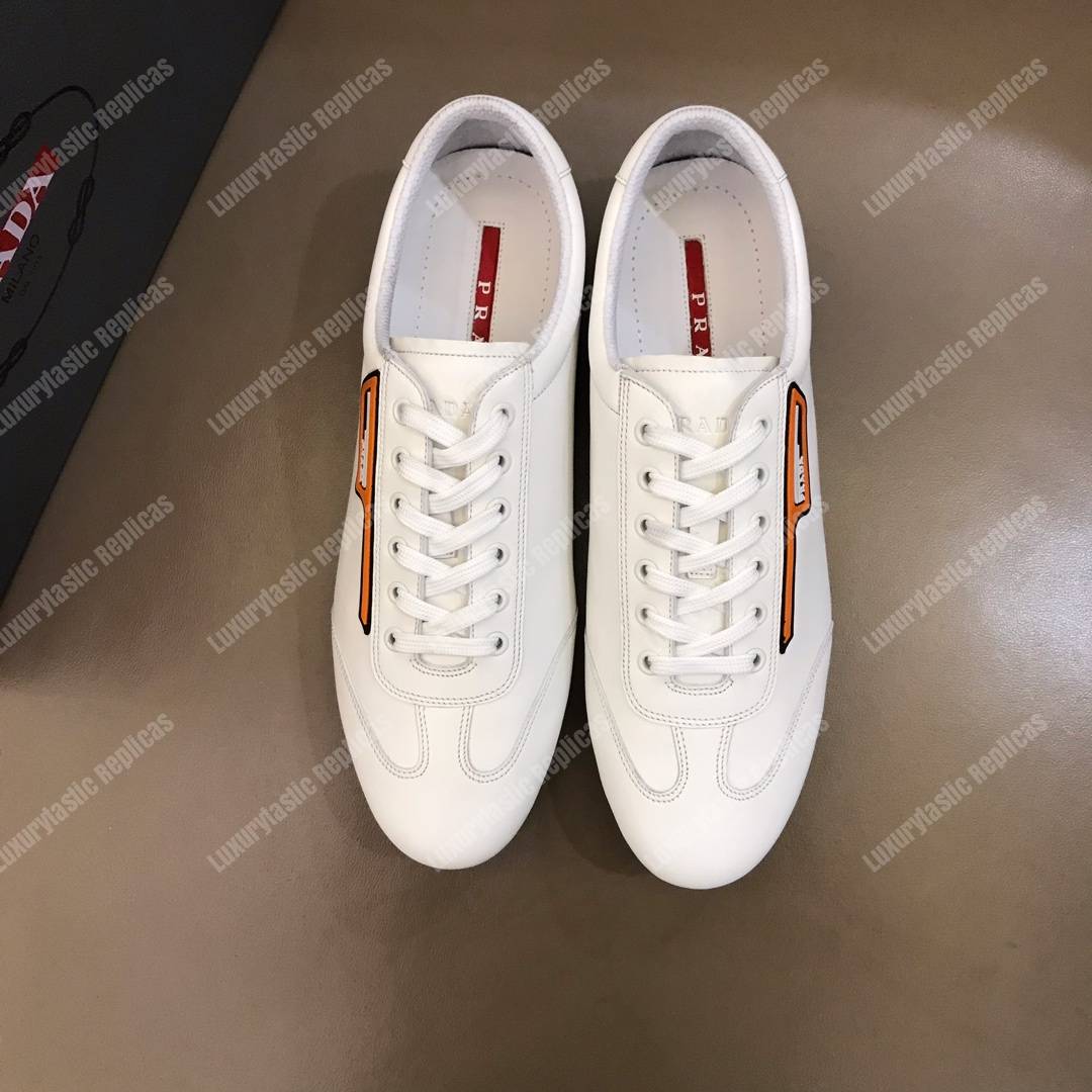 Pra*a nappa leather sneakers white/orange