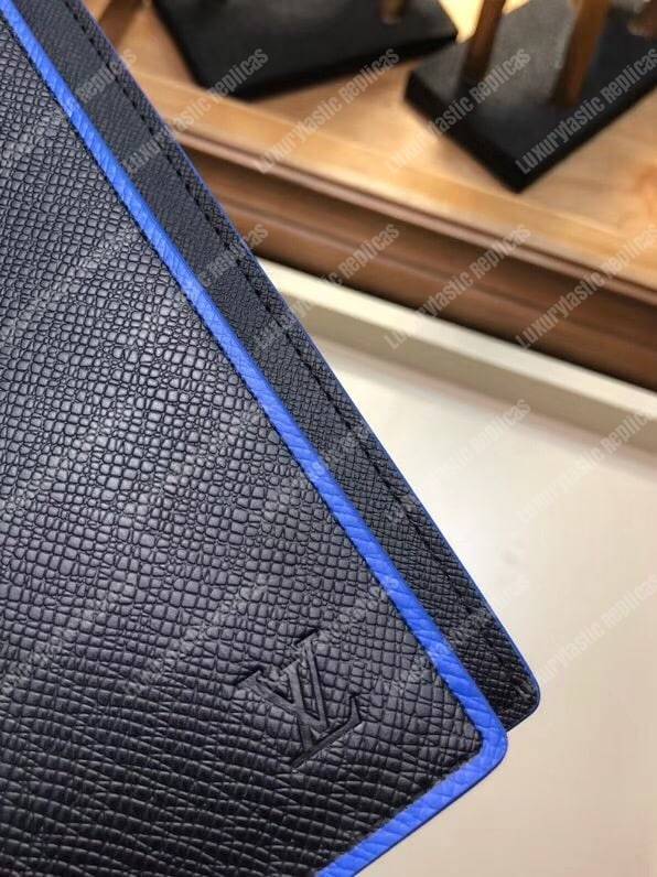 LV Brazza Wallet Taiga Leather Blue Trim