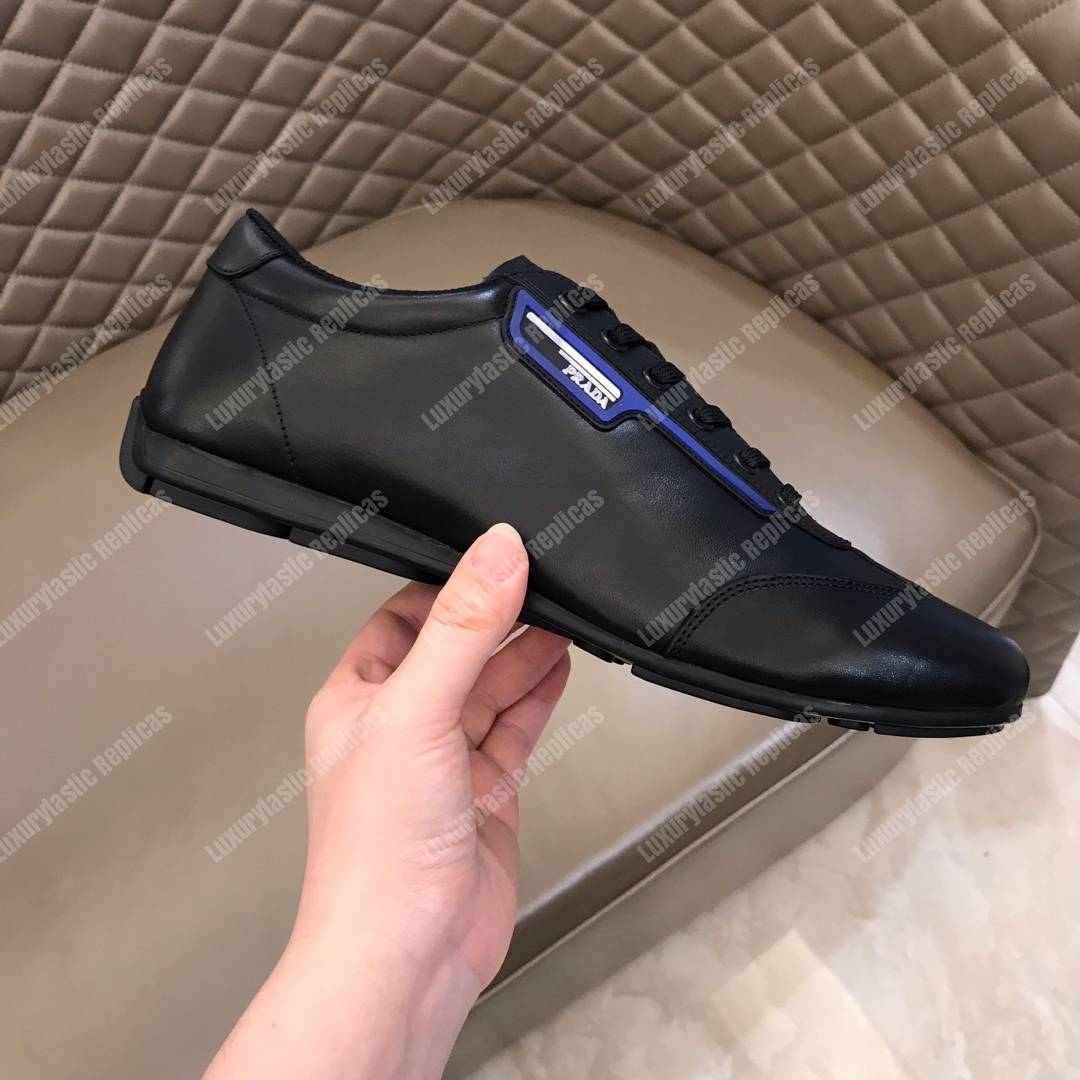 Pra*a nappa leather sneakers black/blue