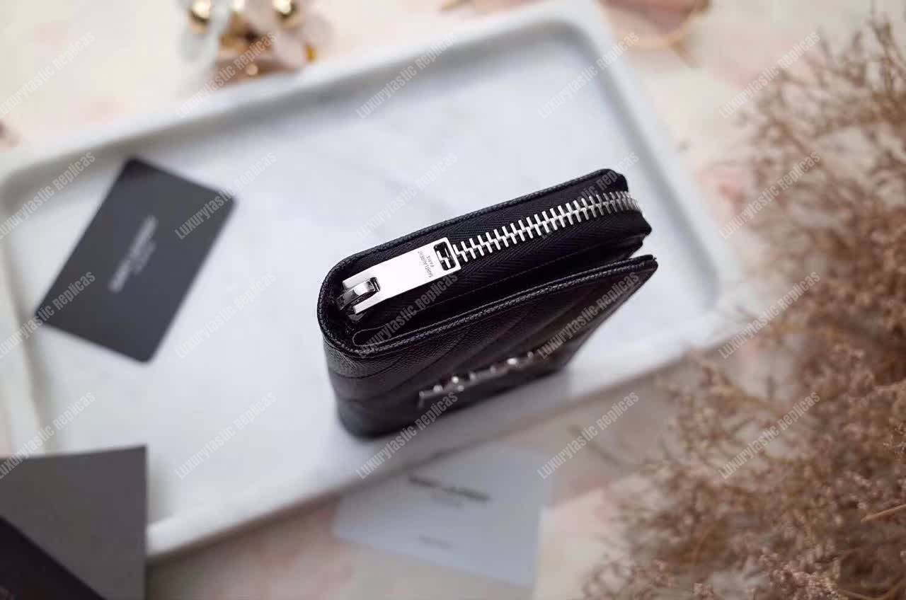 Saint Laurent Compact Zip Around Wallet Black Grain De Poudre