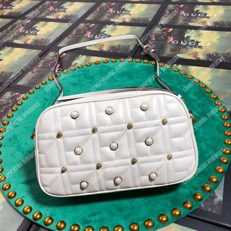 G*u*i gg marmont small matelassé shoulder bag with pearls white