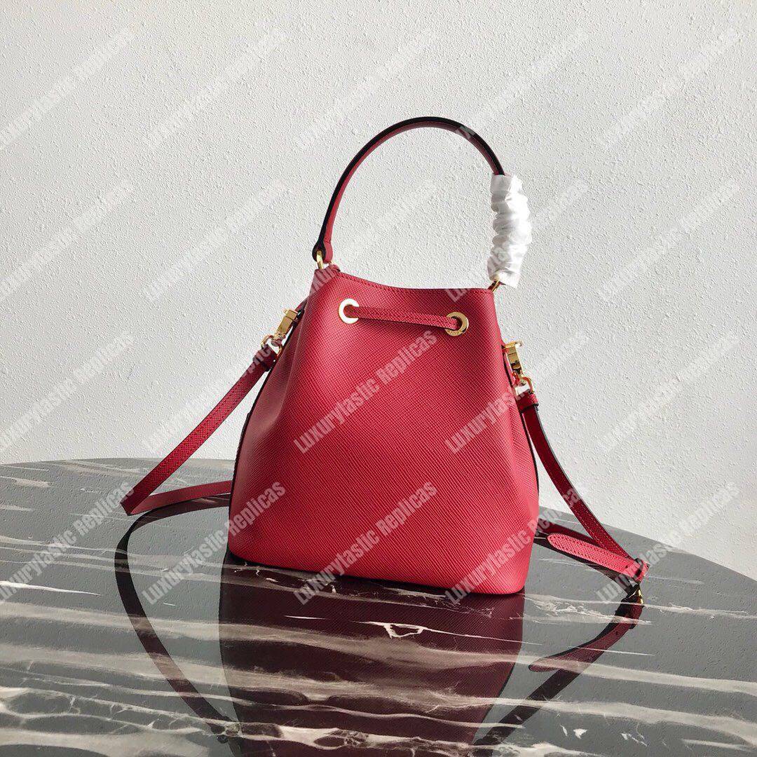 Pra*a saffiano leather bucket bag red
