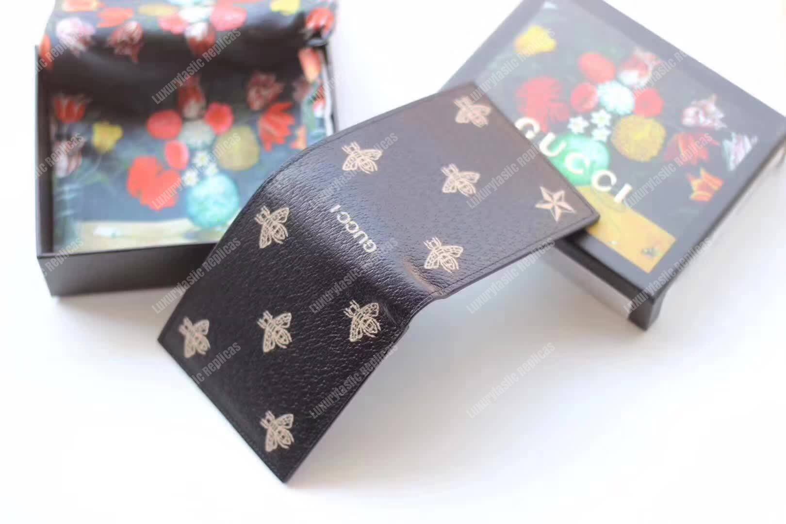 G*u*i bee star leather b-fold wallet black