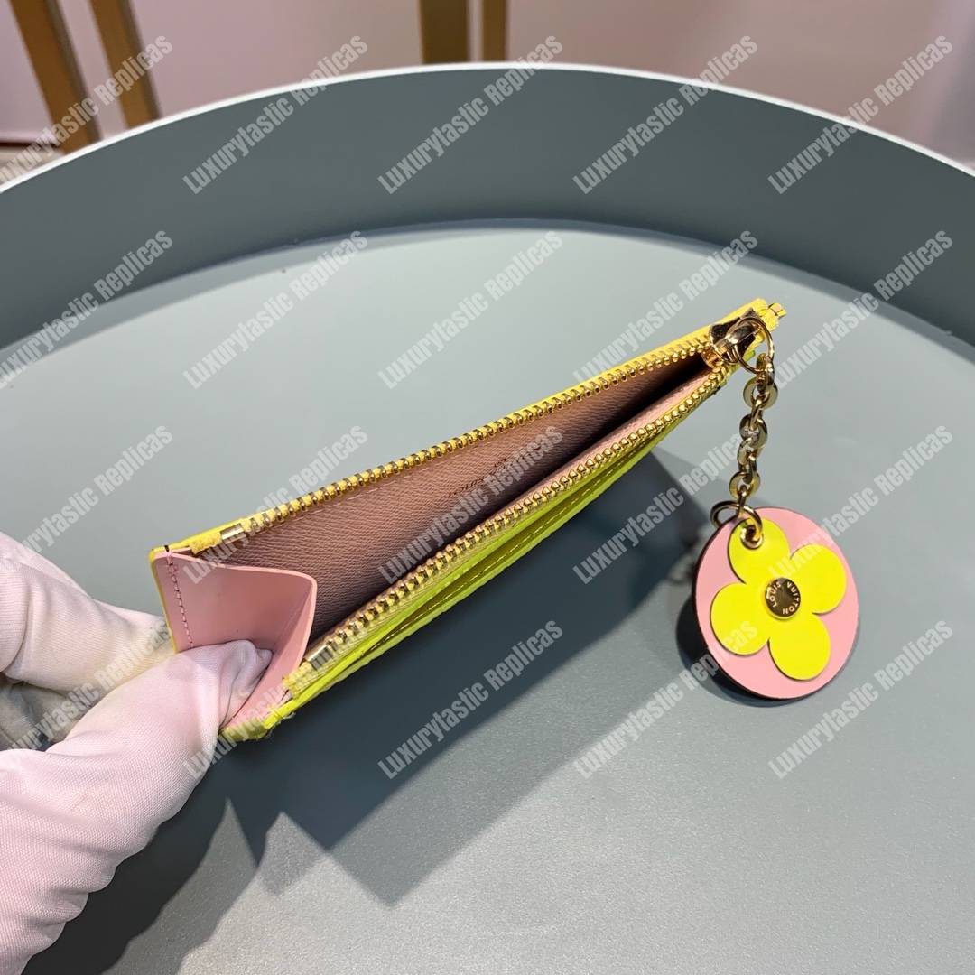 LV Zipped Card Holder Monogram canvas with colorful grained-leather trim Yellow