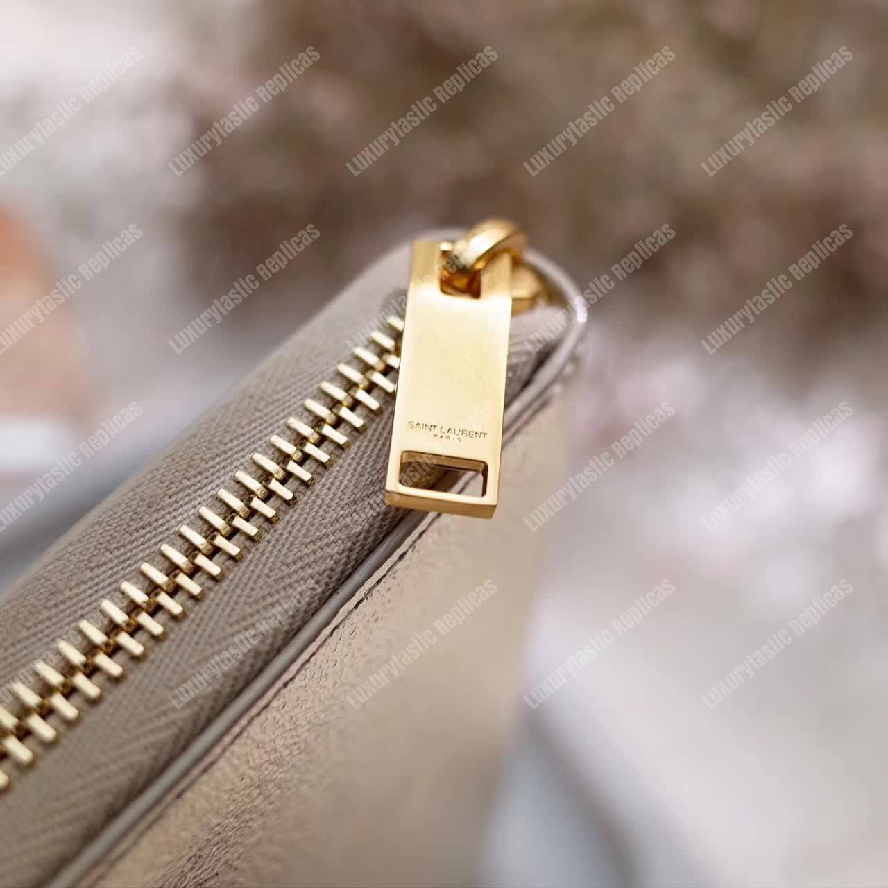 Saint Laurent Monogram Zip Around Wallet Pale Gold Grain De Poudre