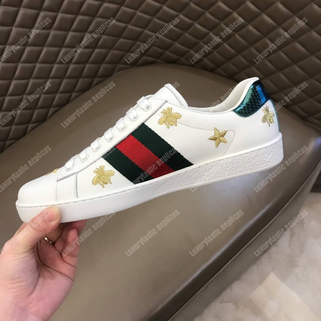 G*u*i ace embroidered bee and stars sneaker white