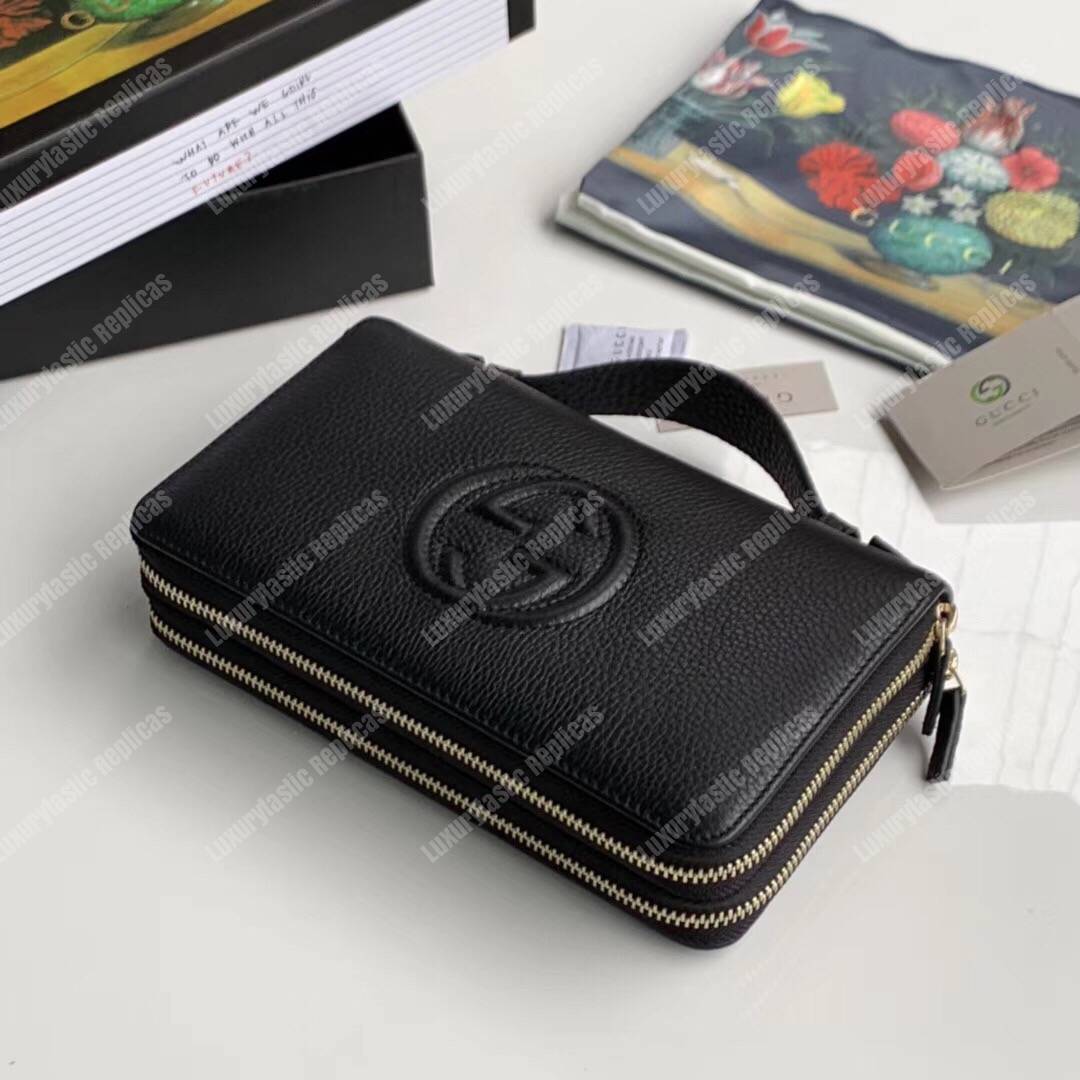 G*u*i pebbled calfskin soho travel document case black
