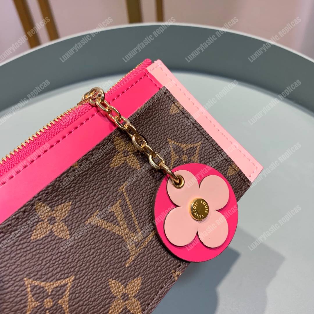 LV Zipped Card Holder Monogram canvas with colorful grained-leather trim Rose Ballerine Pink