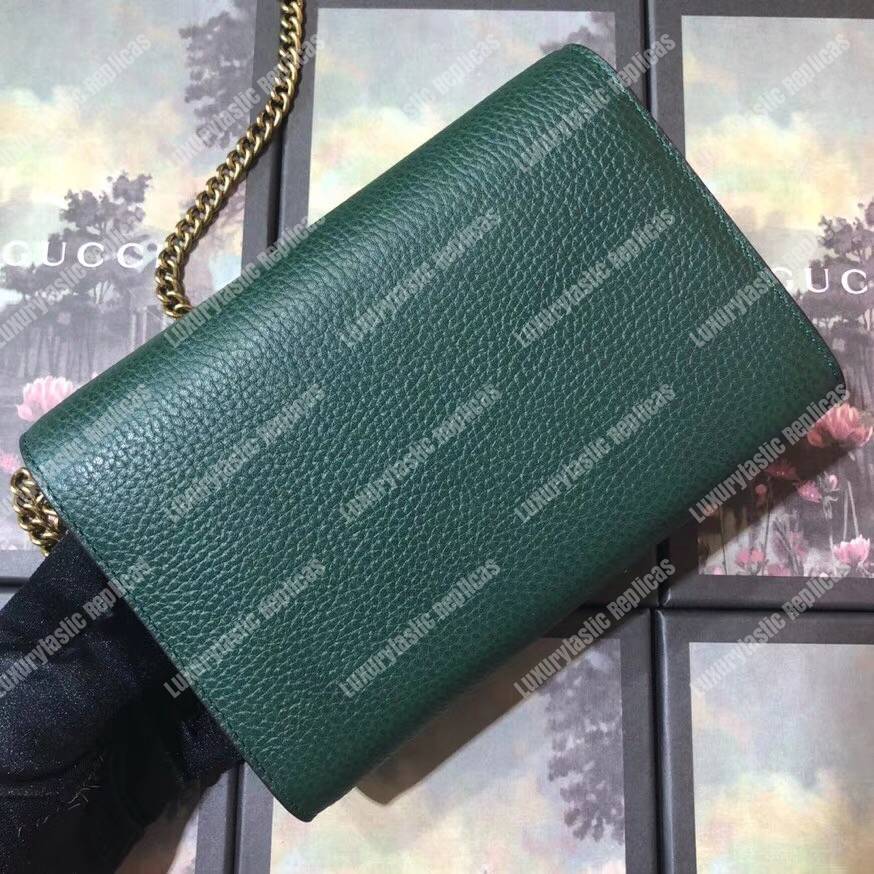 G*u*i calfskin garden dionysus chain wallet green with bat