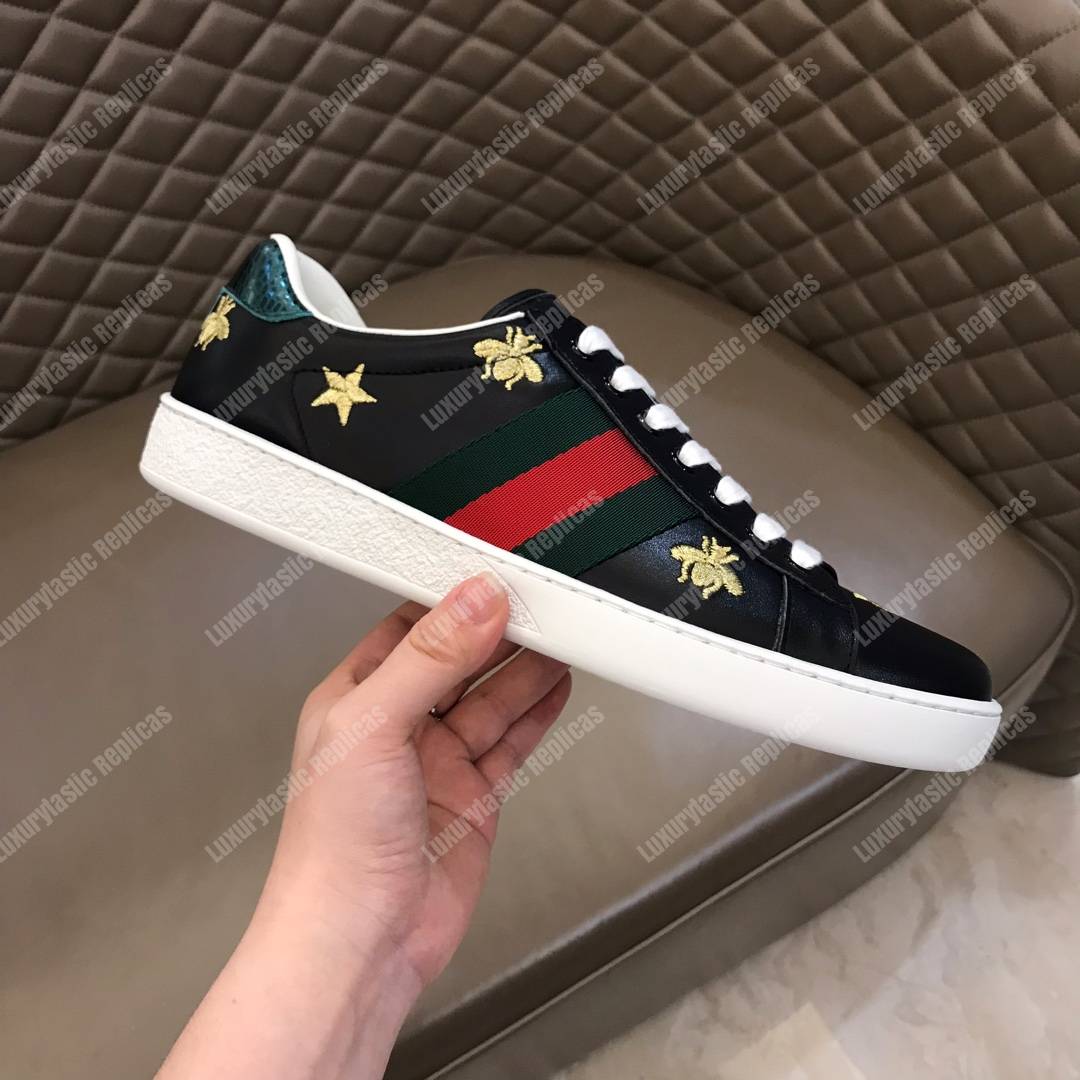 G*u*i ace embroidered bee and stars sneaker black